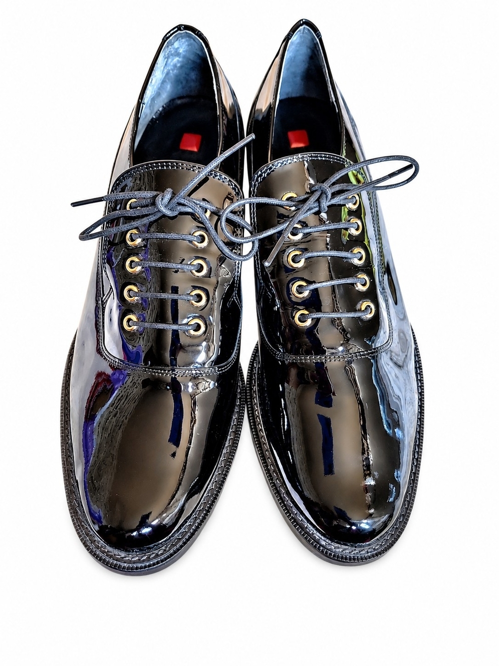 HÖGL Patent Leather Oxfords Black Lace Up Derby Shoes Quiet Luxury 9.5